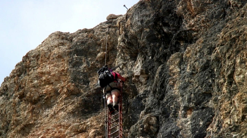 Sella Boèseekofel Klettersteig Leiter Schlüsselstelle