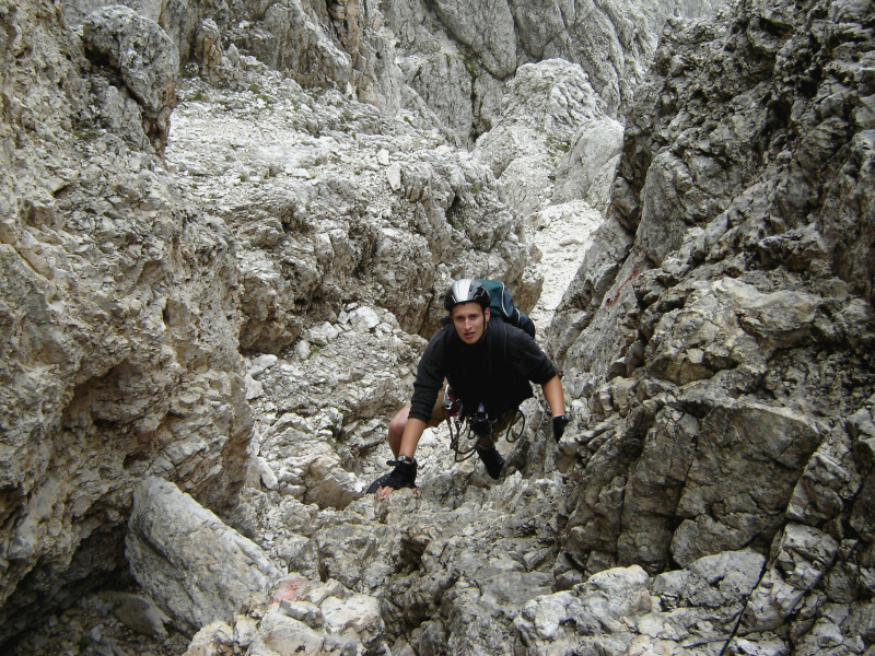 Santnerpass Klettersteig ungesicherte Kletterstelle